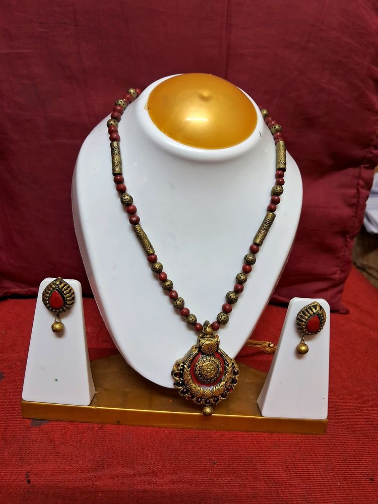 Handmade Red And Golden Terracotta Jewellery
