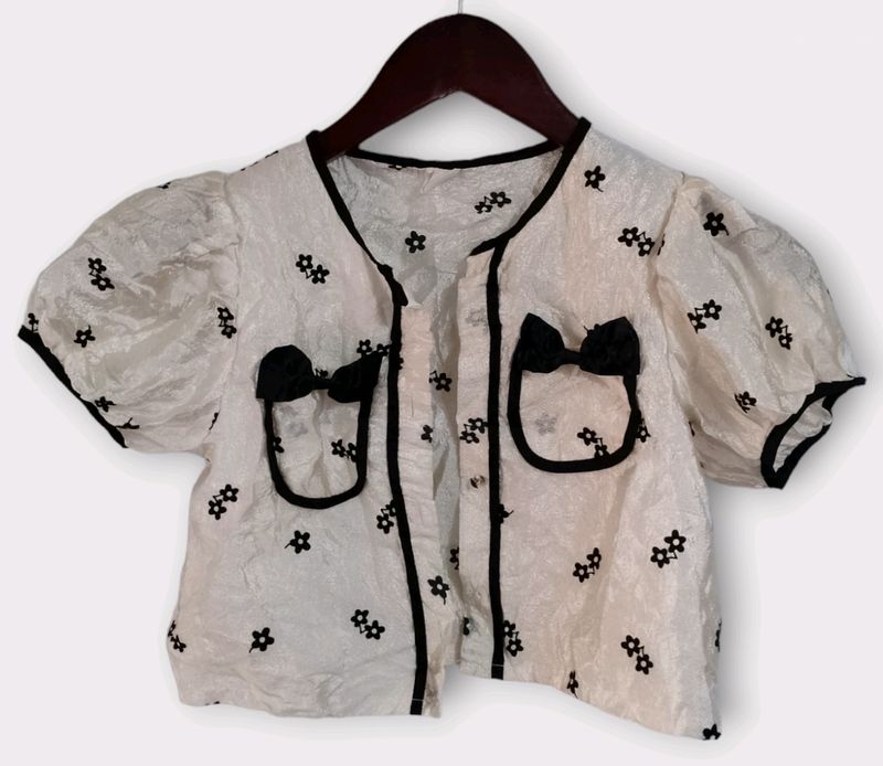Girls&#39; Floral Embroidered Puff Sleeve Blouse Kids