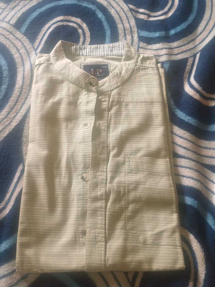 Striped Mandarin Collar Shirt.