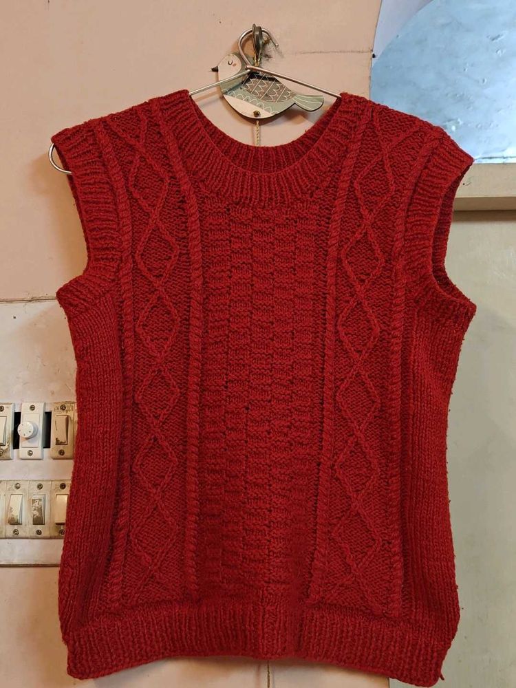 Home Knit Half Sweater Red