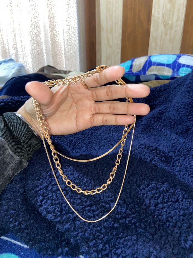 Pair Of Jhumka And Three Layer Chain