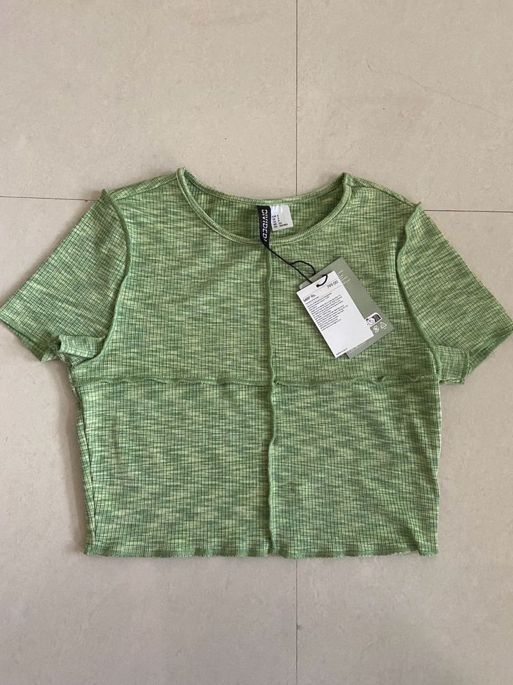Green Ribbed Crop Top