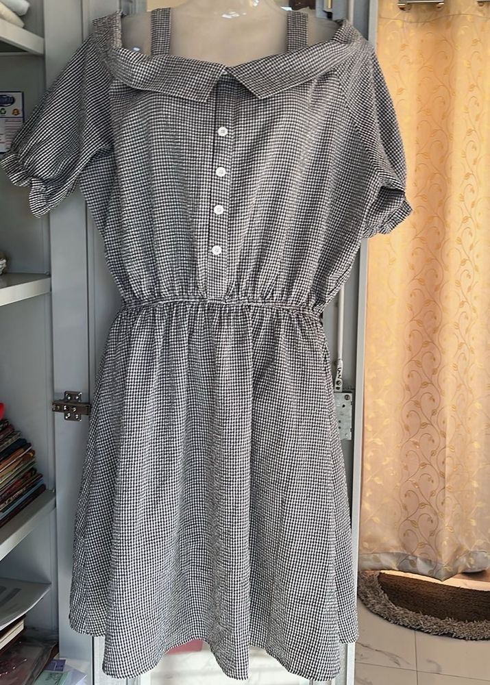 Checkered Off-Shoulder Dress