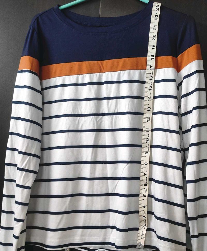 Navy Blue And White XL Striped Long Sleeve T-Shirt