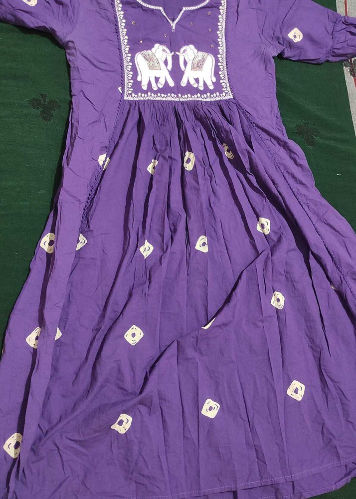 Purple Elephant Print Kurta