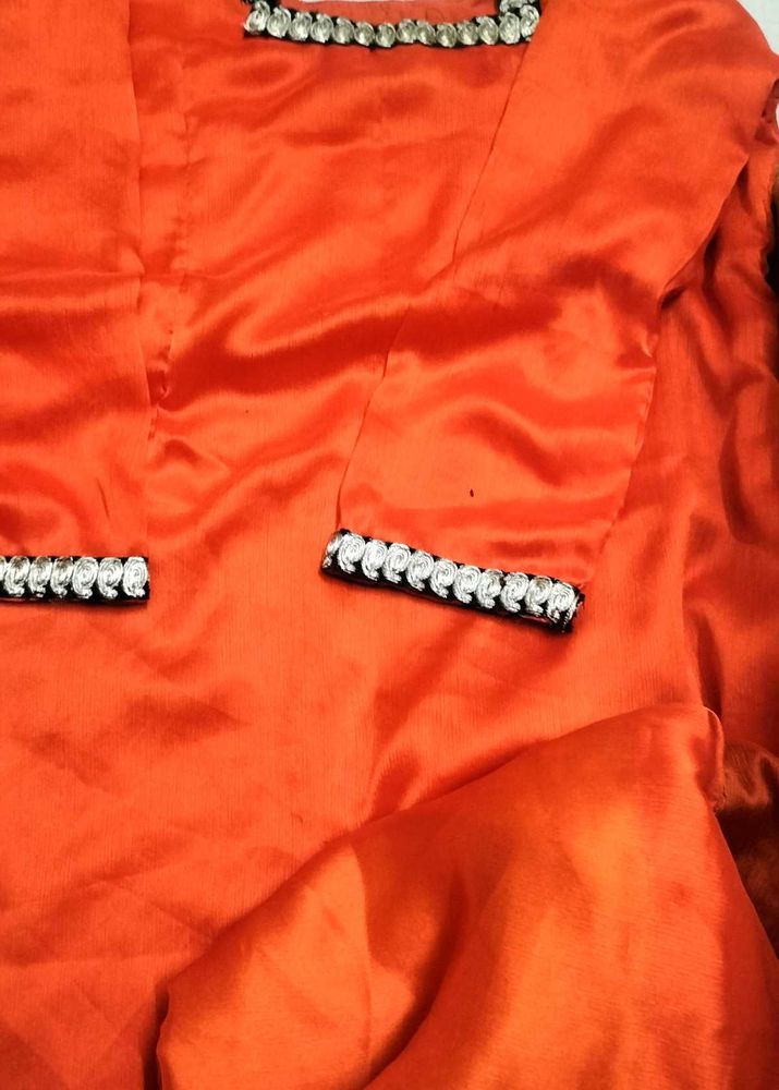 Orange Embellished Kurta