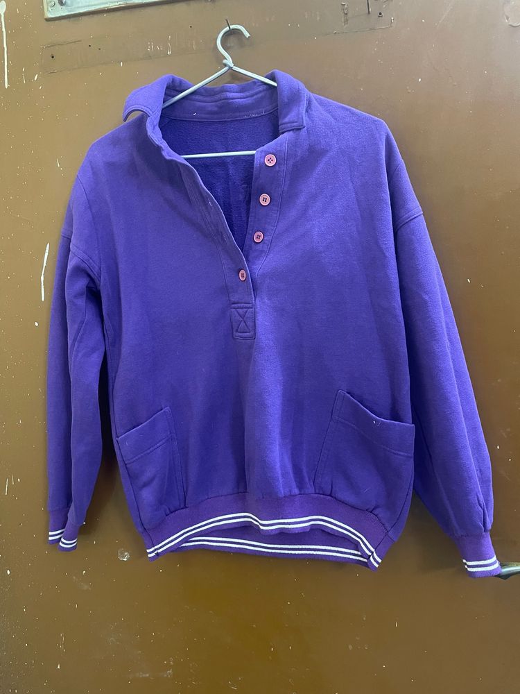 Purple Button-Up Sweatshirt