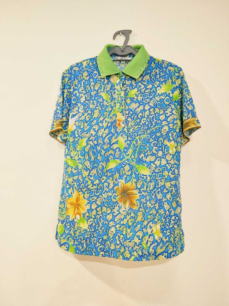 Lovely Blue Green Tshirt With Stones