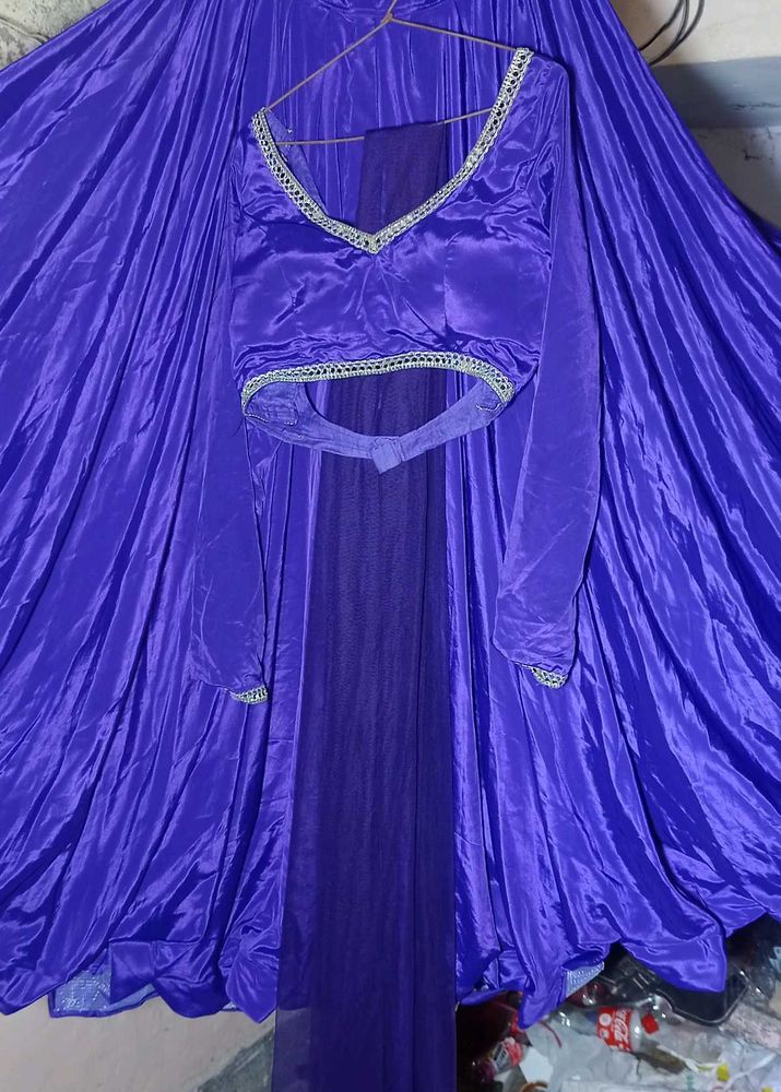 Purple Silk Lahanga Choli With Dupatta Set