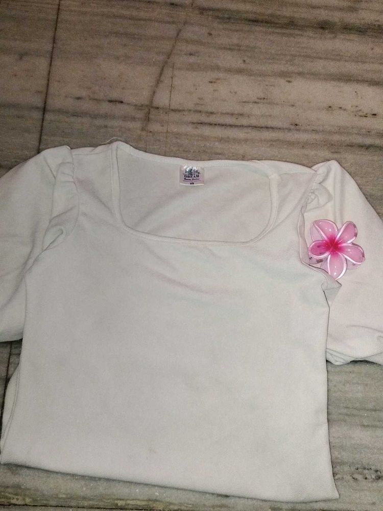 Square Neck Casual White Top