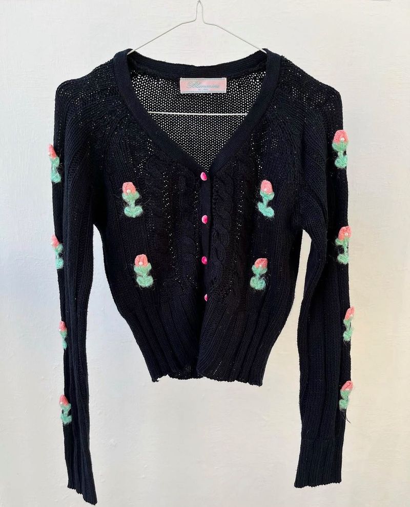 Flower Embellished Cardigan Sweater