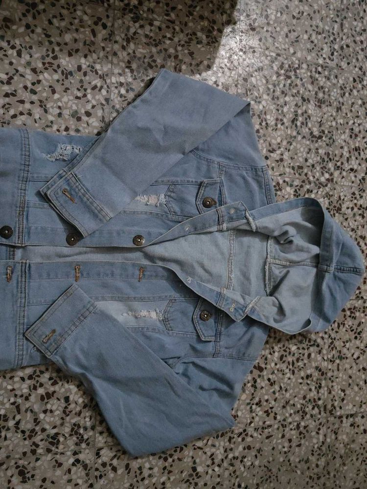 Distressed Denim Hooded Jacket