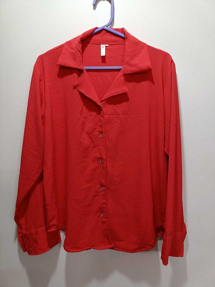 Red Long Sleeve Button-Up Shirt