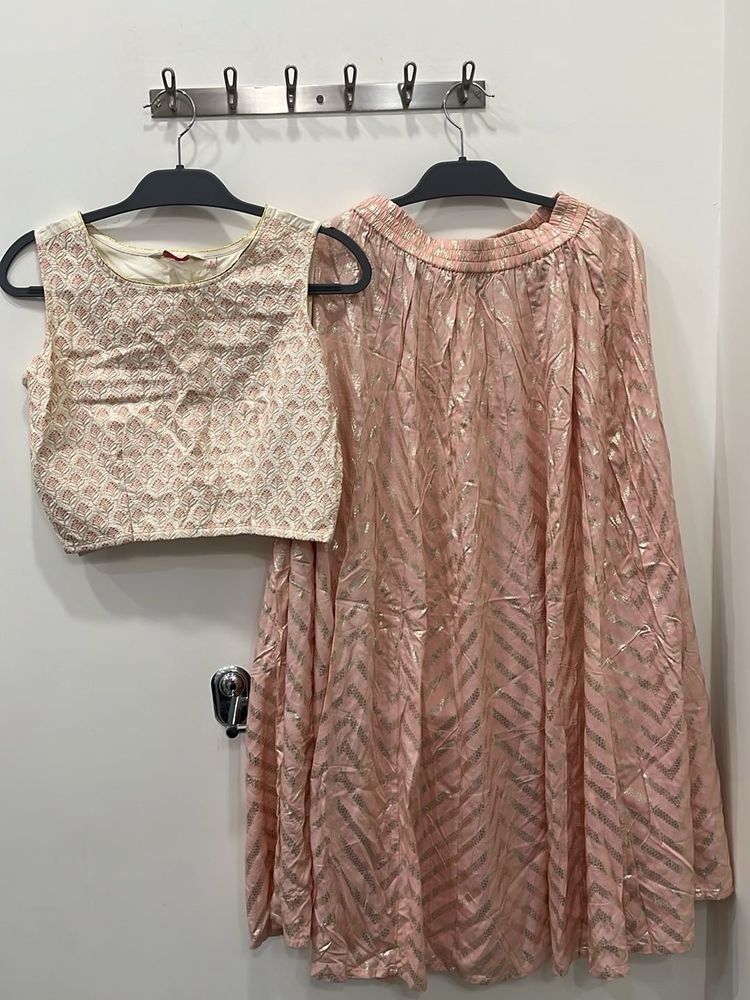Peach Pink &amp; Gold Lehenga Set