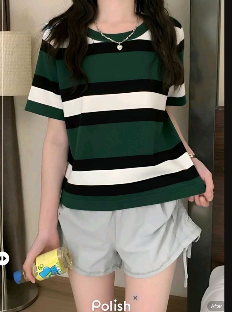 New with tag Korean Striped Green Tee