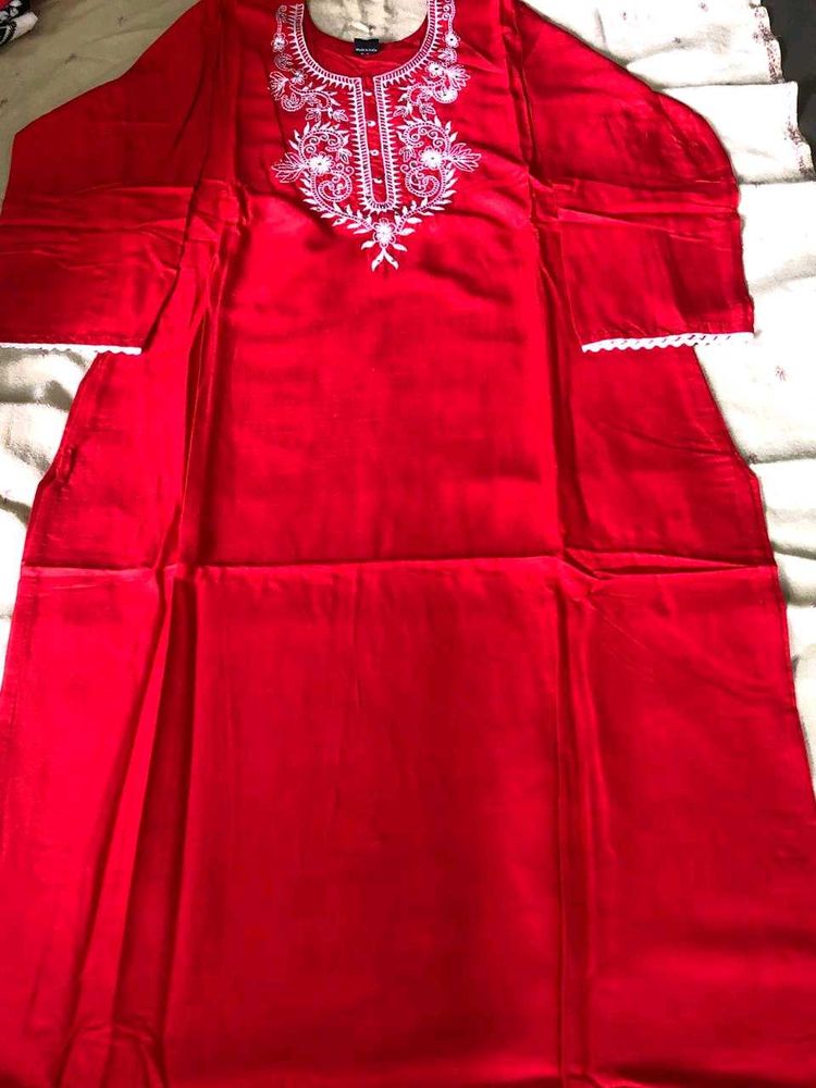 Red Embroidered Kurta
