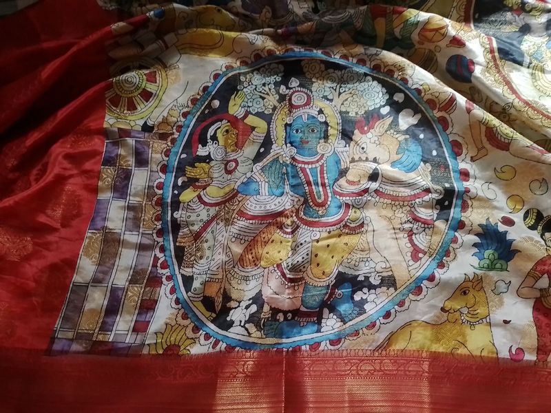 Kalamkari Silk Saree Unused With  Blouse Attached