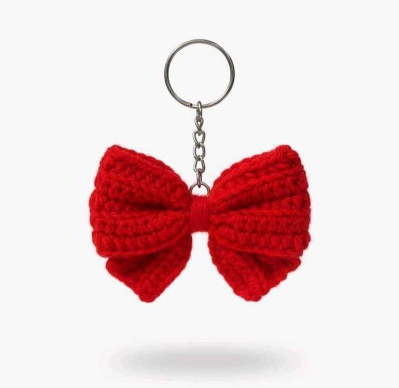 Red Crochet Bow Keychain