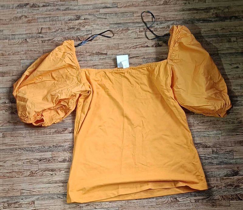 Orange Puff Sleeve Top