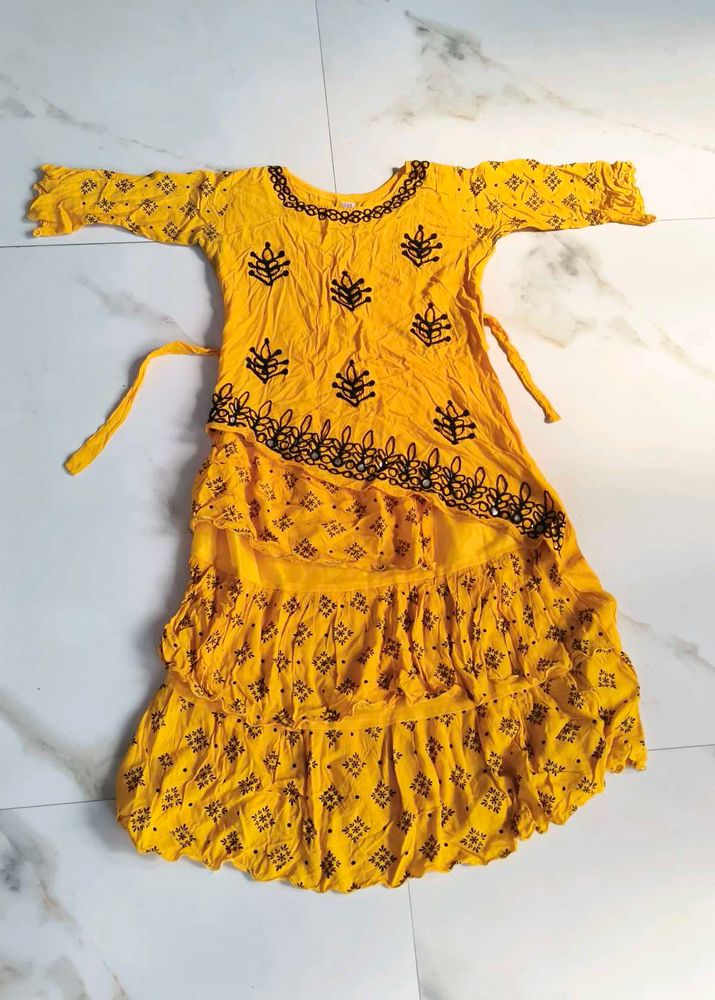 Girls Yellow Embroidered Dress
