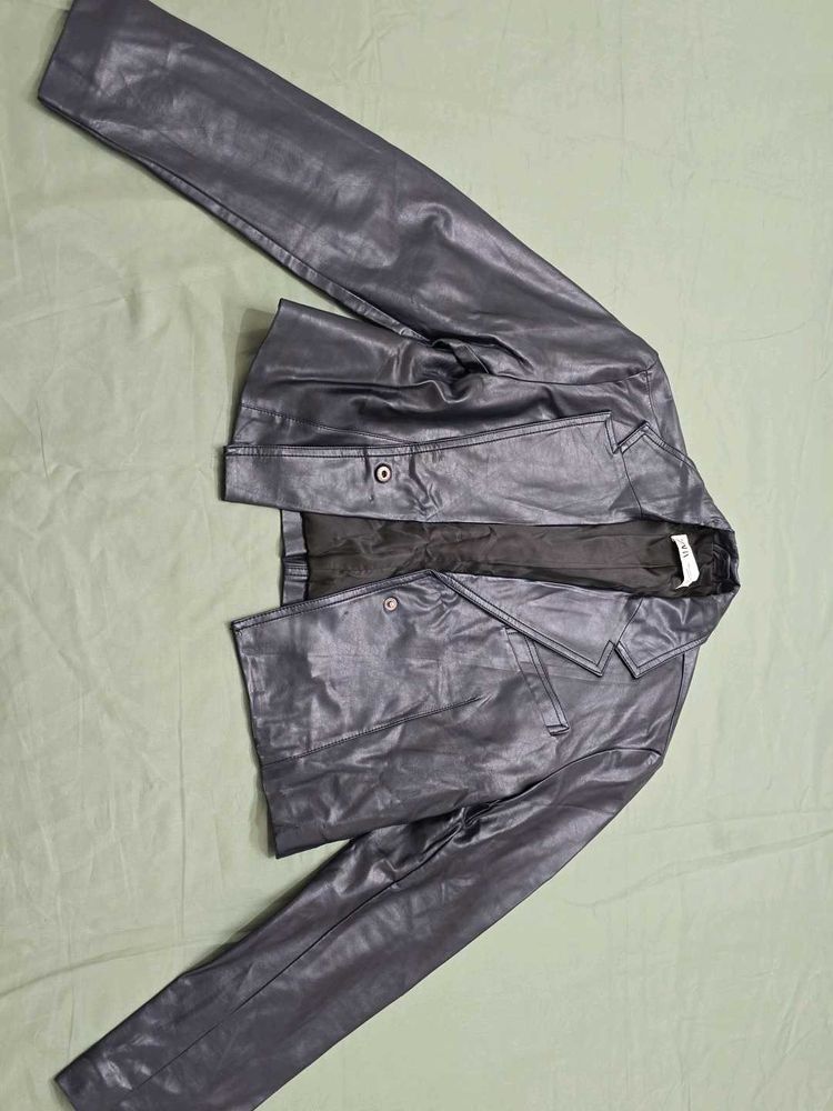 ZARA Navy Blue Faux Leather Jacket