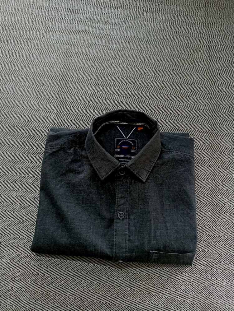 Combo Of Dark Gray Button-Down Shirt And Pent