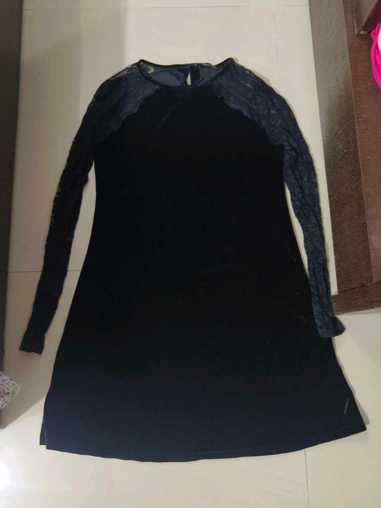 Lace Sleeve Black Dress