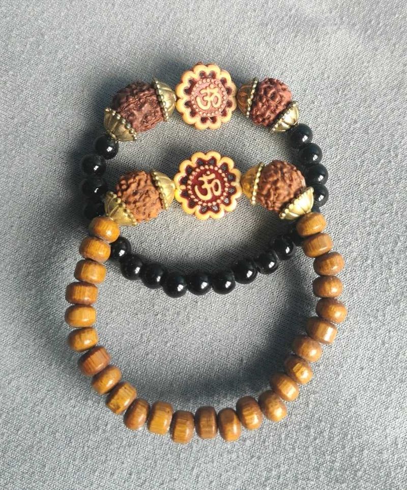 Om Bracelet Combo | Wooden,Black Beads|Rudraksha