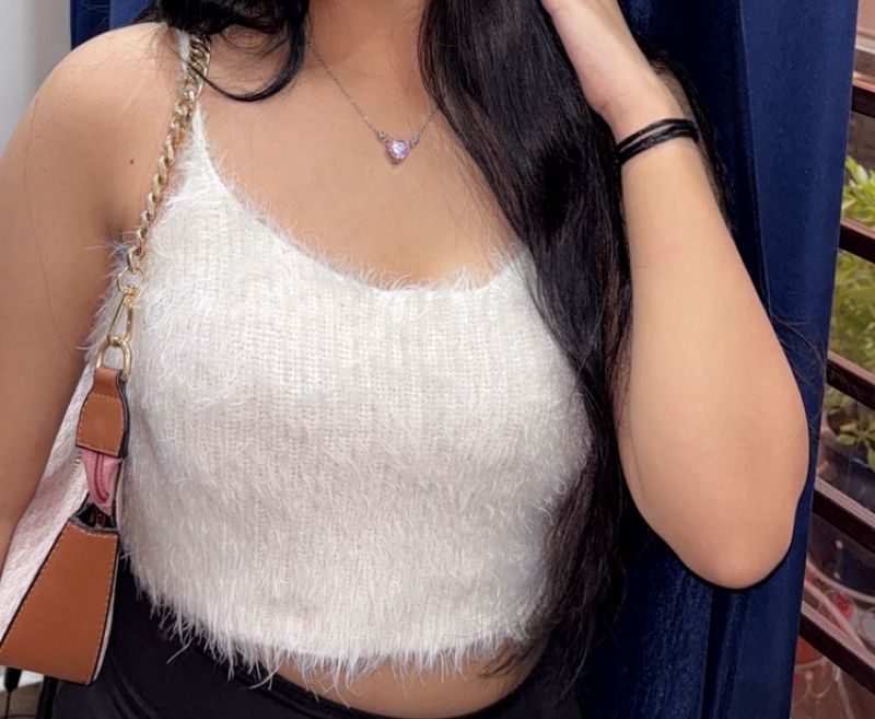 Fluffy White Crop Top