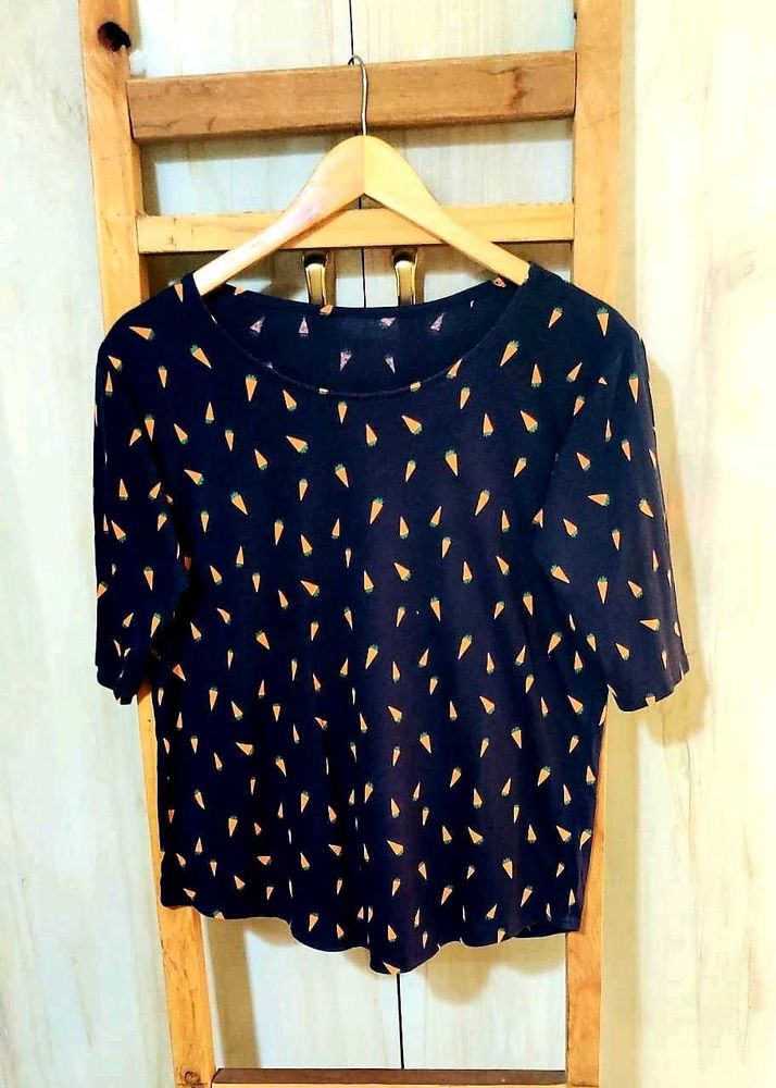 Black Printed Cotton Top Size-36