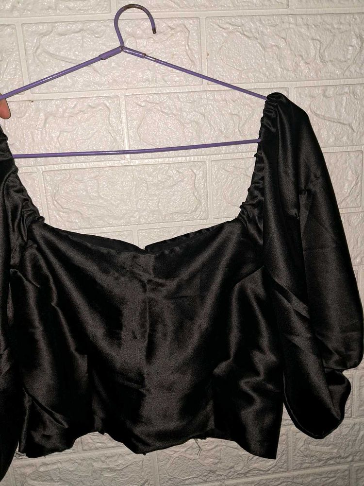 Black Satin Crop Top