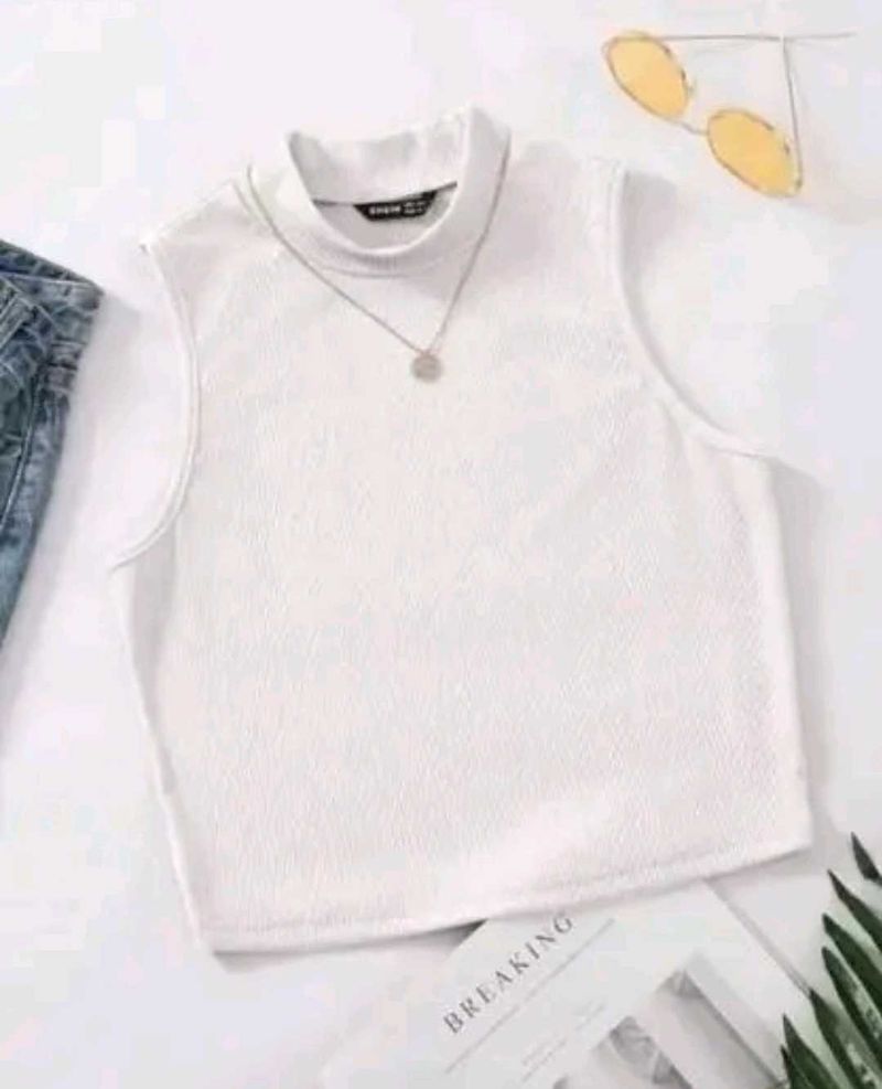 White Sleeveless Mock Neck Top