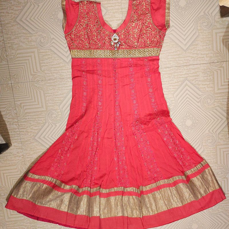 Coral Embellished Anarkali Dress