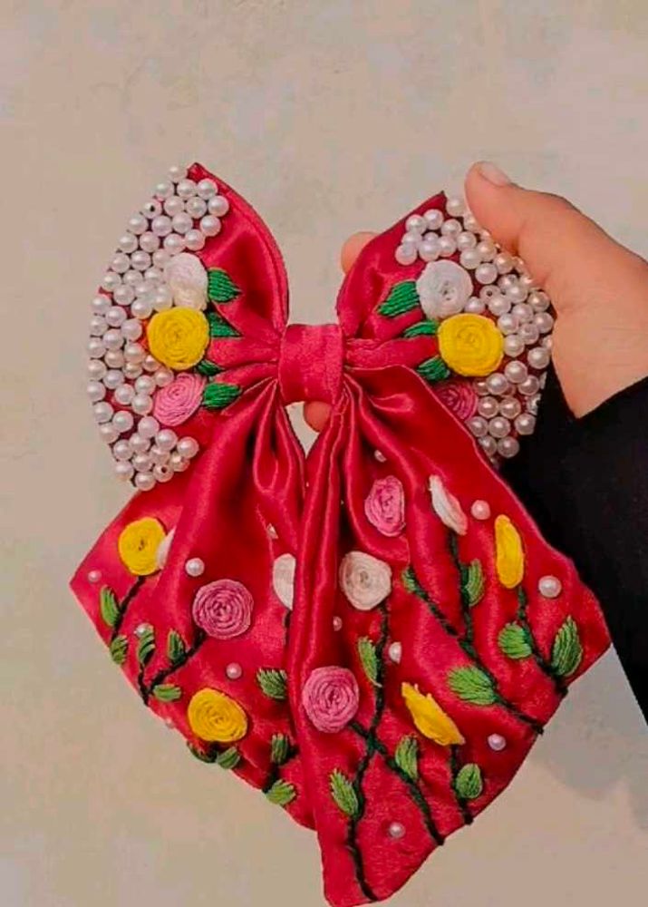 Floral Beaded Hair Bow