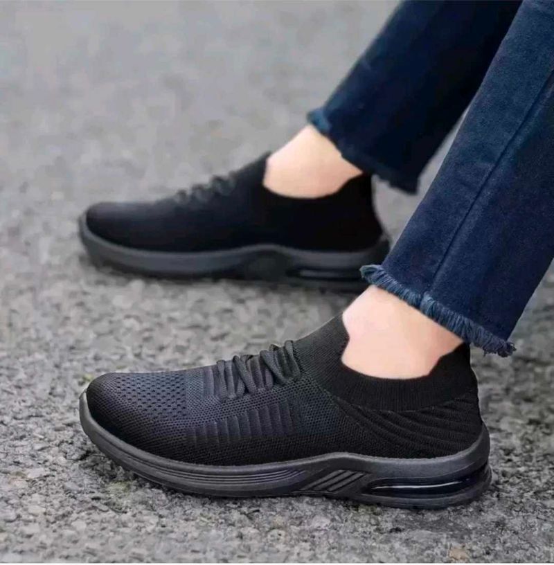 Black Knit Slip-On Sneakers