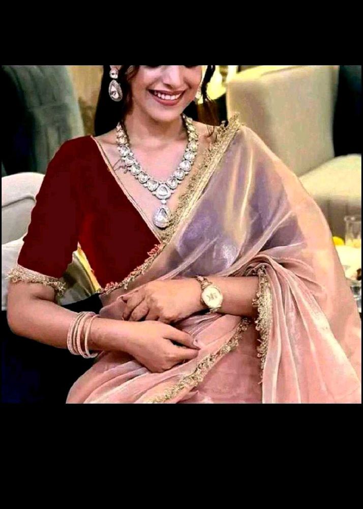 BElegant Nylon Silk Peach Saree With Blouse Piece