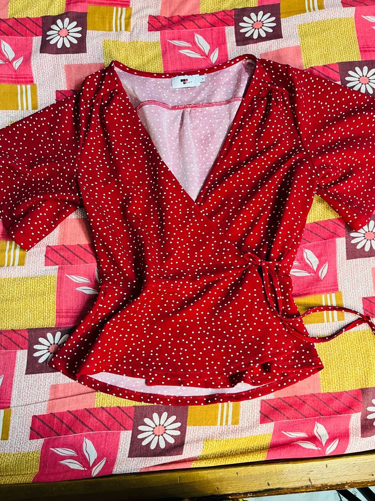 Wrap Up Polka Dot Red Top