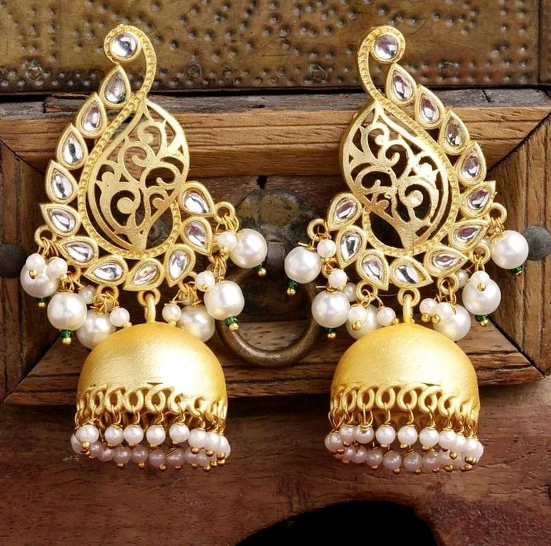 Gold  Plated Jhumka Earrings with Pearls