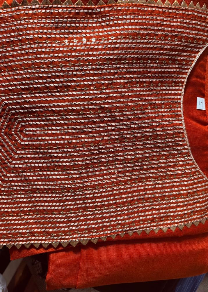 Orange Embroidered Kurta Set