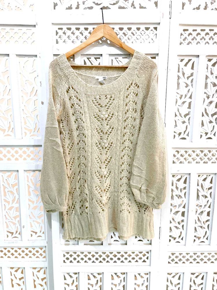 H&amp;M Crochet Cream Pullover Top