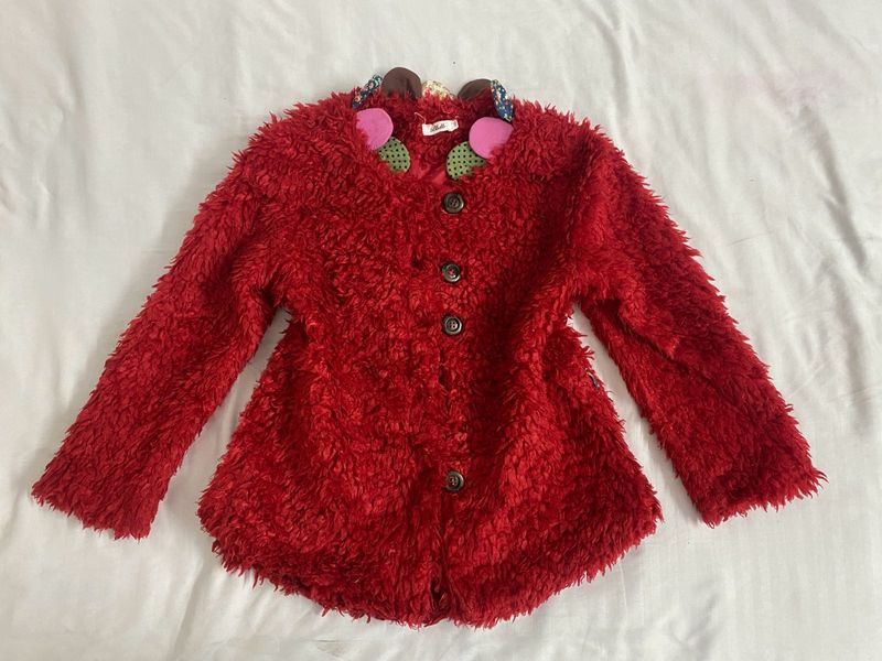 Cute Red Fuzzy Jacket girls 8-10yrs