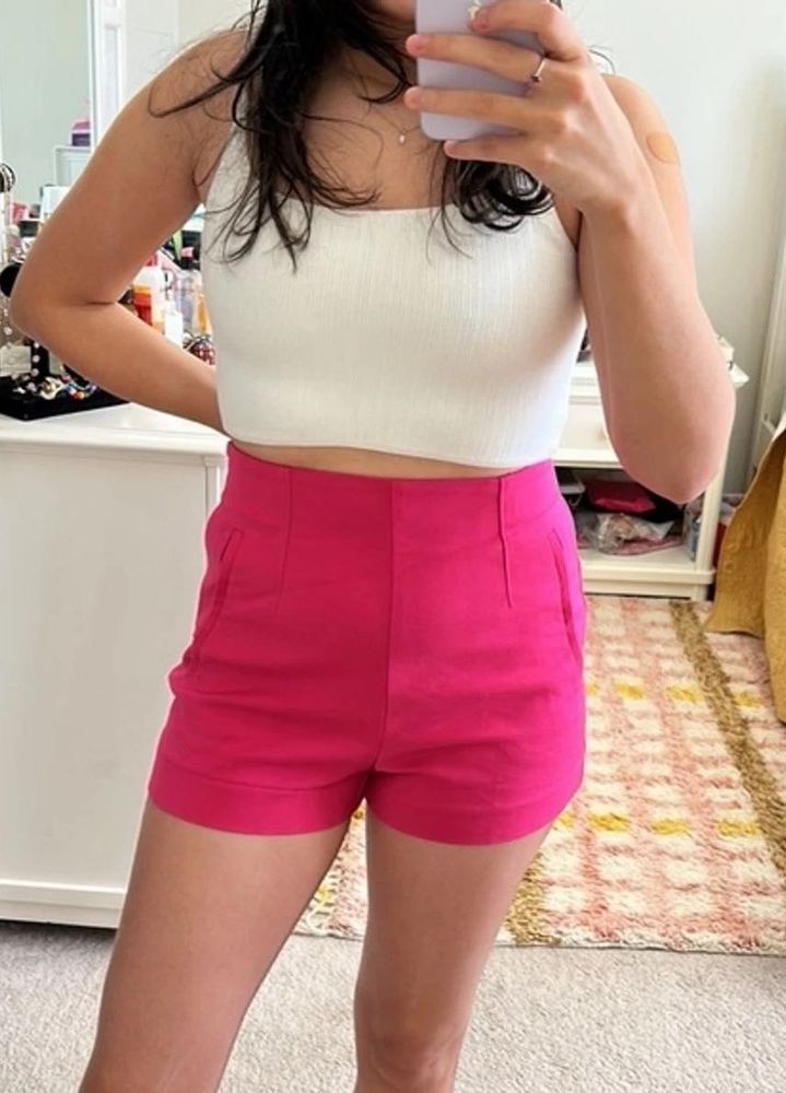 Zara Hot Pink High-Waisted Shorts