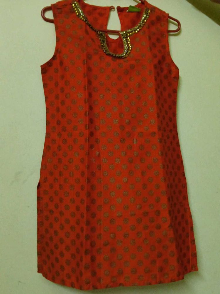 Orange &amp; Gold Beaded Tunic Top