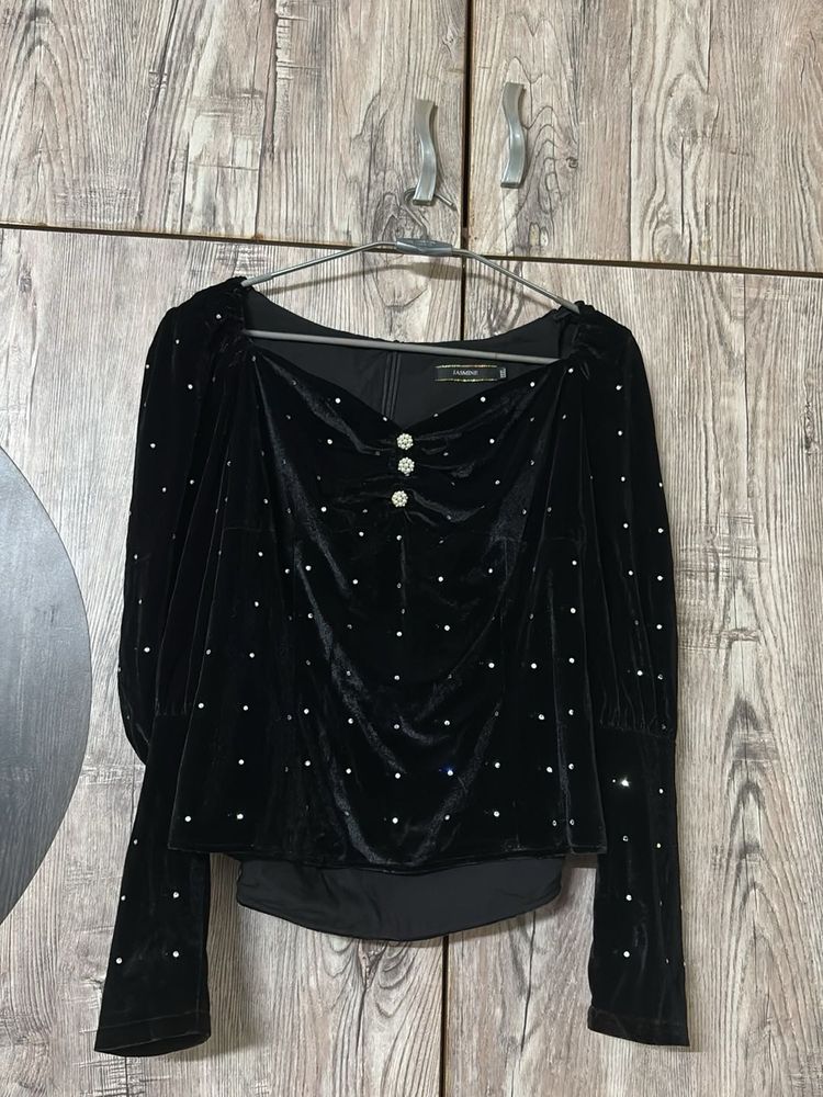 Black Velvet Embellished Top