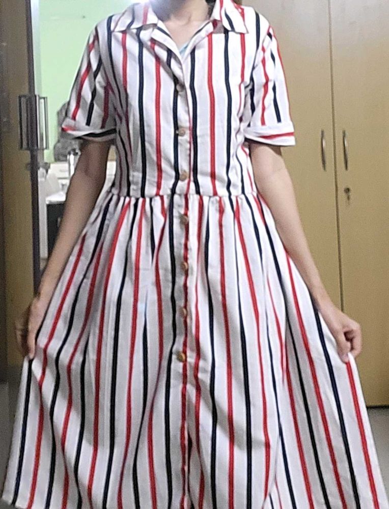 Striped Button-Front Dress