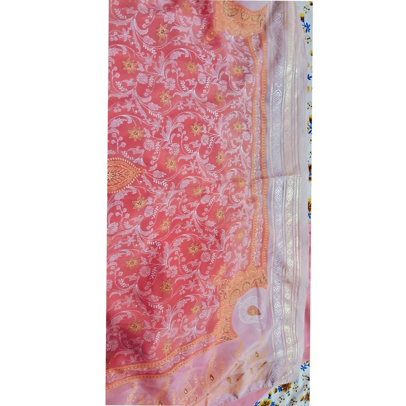 Peach Floral Banarasi Saree