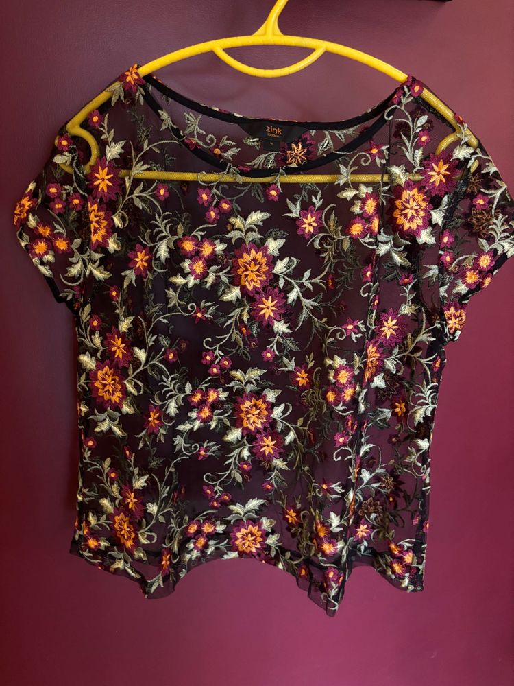 Elegant Zink Sheer Black Top - Size L
