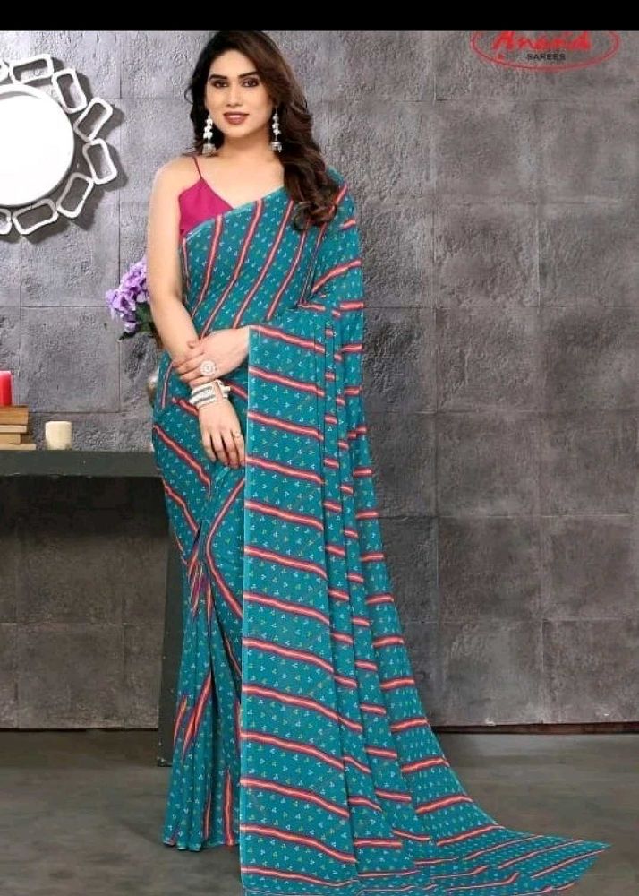 Saree With Blouse See Green Colour