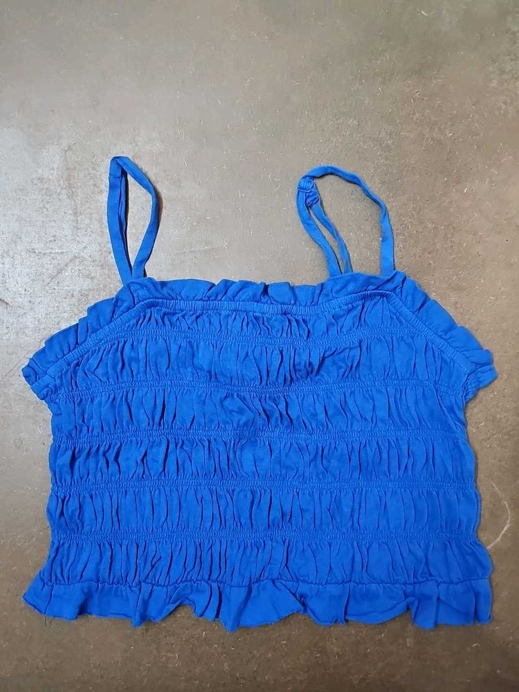 Blue Smocked Crop Top