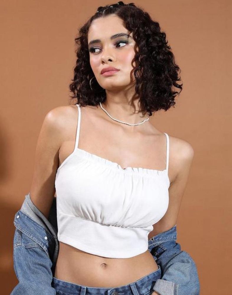 White Spaghetti Strap Crop Top